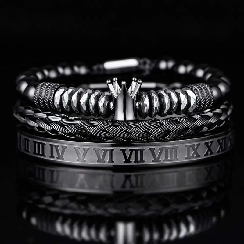 Black Luxury Bracelets - Luxury - Black - Silver - Beaded - Bangle