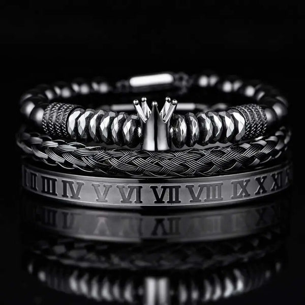 Black Crown Bracelet Set - Negro