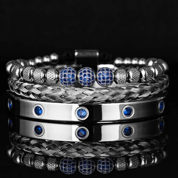 Blue Crystal Bracelet Set - Three Blue Balls