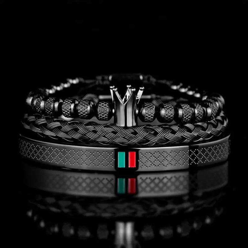 Crown Deluxe Stripes Bracelets - Bangle - Black - Gold - Beaded - Stripes