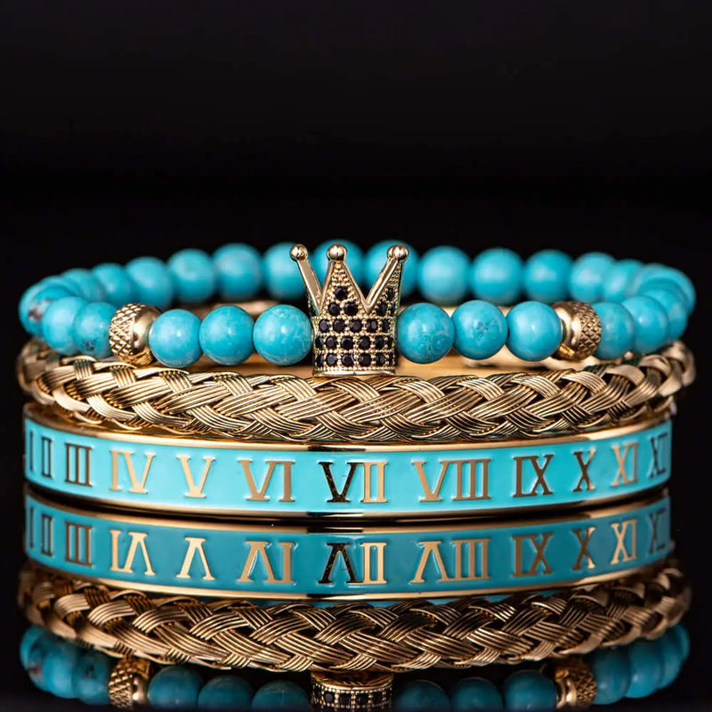 Deluxe Blue Crown Bracelets - Blue - Beaded - Roman - Crown - Bracelet