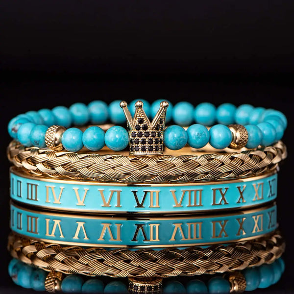 Deluxe Blue Crown Bracelet Set - Blau - Gold - Schwarz