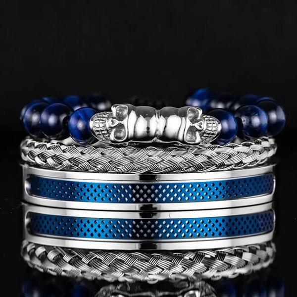 Double Skull Head Bracelet Set - Blue