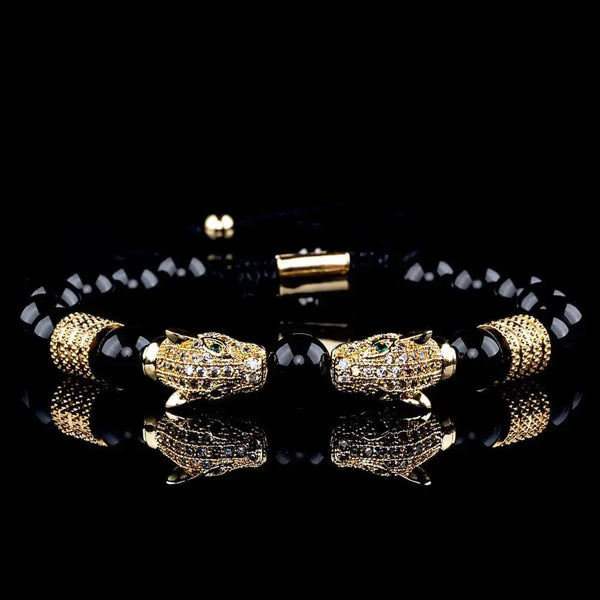 Luxury Double Leopard Beaded Bracelet - Gold - White