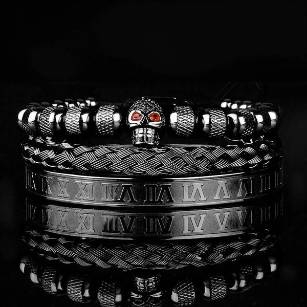 Luxury Emperor Skull Bracelet Set - Svart