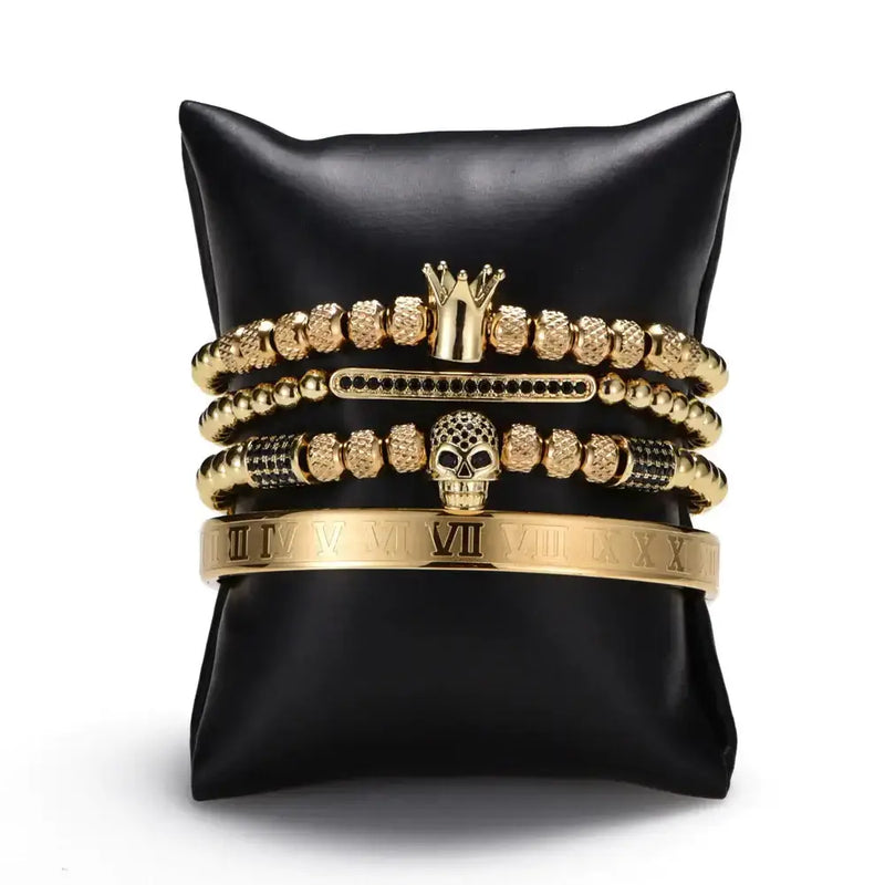 Rebel King Bangle Bracelets - Bangle - Gold - Bracelet - Beaded - Silver