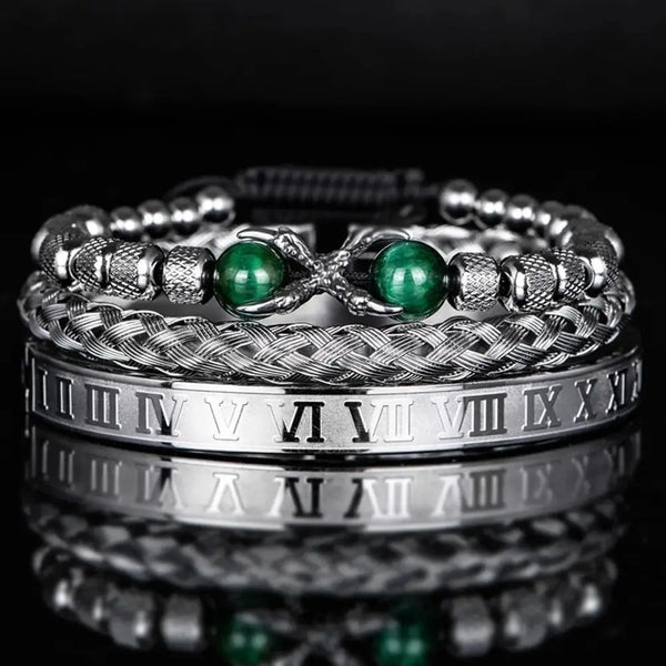 Tiger Eye Steel Bracelet Set - Green