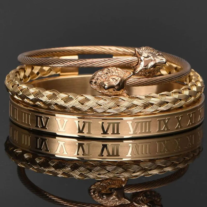 Wolf Deluxe Bracelets - Silver - Roman - Black - Bangle - Gold