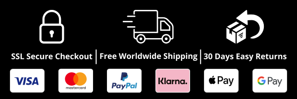 SSL secure checkout, fast worldwide shipping, 30-day returns, multiple secure payment methods – trust badge
