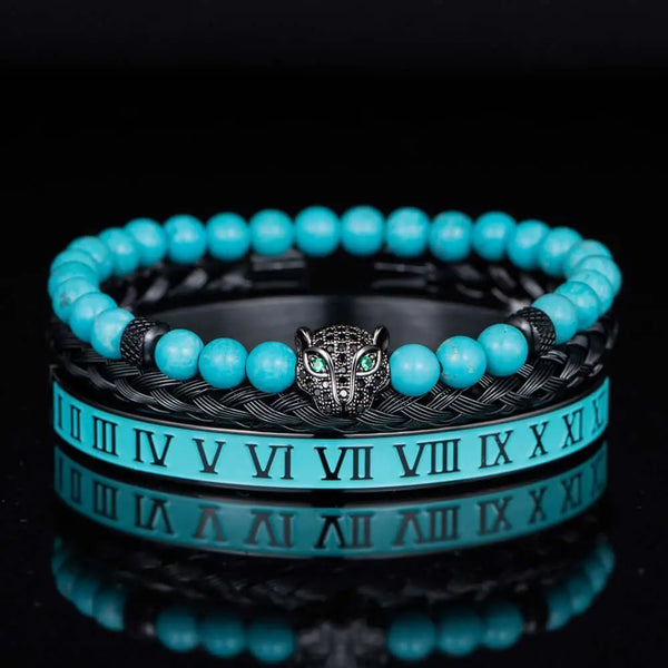 Blue Leopard Deluxe Bracelet Set - Blue - Black