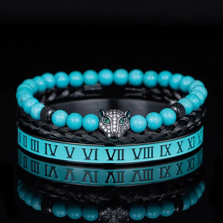 Blue Leopard Deluxe Bracelets - Roman - Blue - Beaded - Bracelet - Bangle