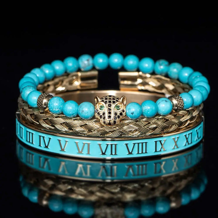 Blue Leopard Deluxe Bracelets - Bracelet - Beaded - Blue - Roman - Leopard