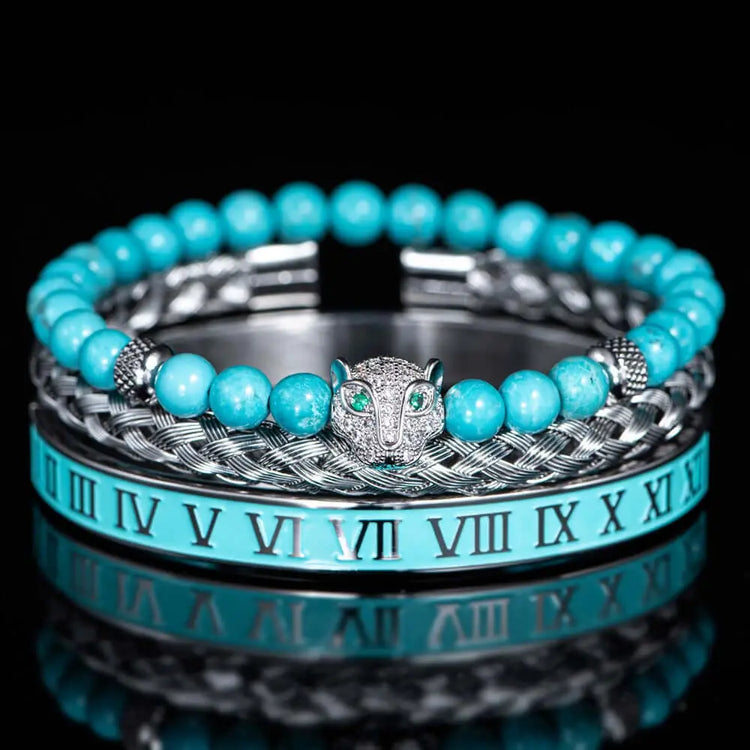 Blue Leopard Deluxe Bracelets - Bracelet - Roman - Bangle - Beaded - Leopard