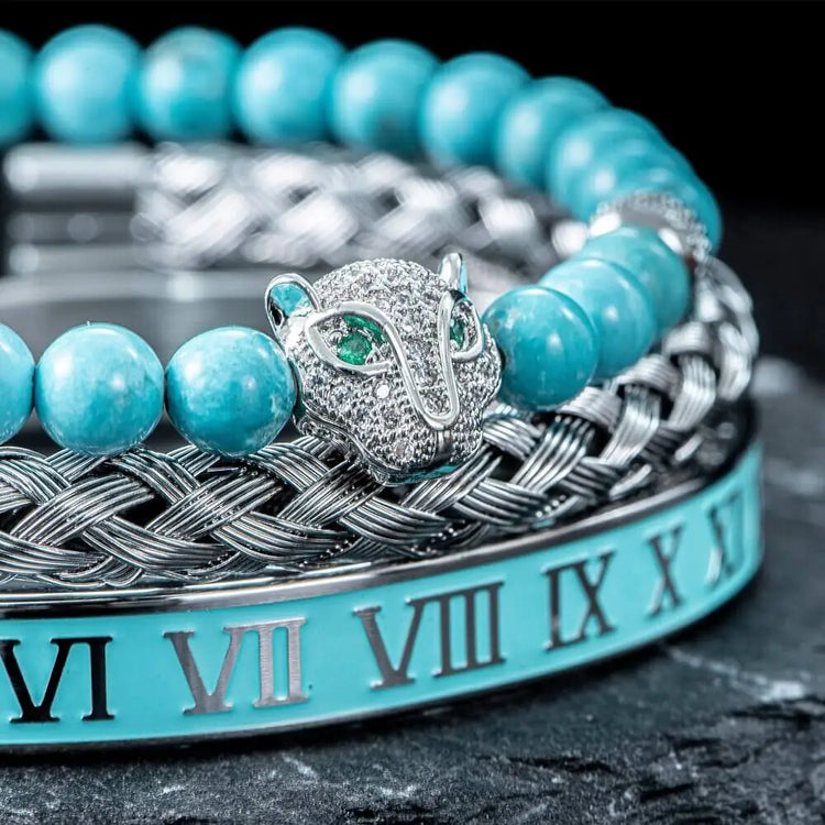 Blue Leopard Deluxe Bracelets - Leopard - Bracelet - Beaded - Bangle - Blue
