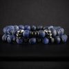 Blue Stone Skull Bracelet Set with natural stone beads and stainless-steel skull accents