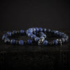 Two-piece Blue Stone Skull Bracelet Set featuring natural stone beads and skull elements