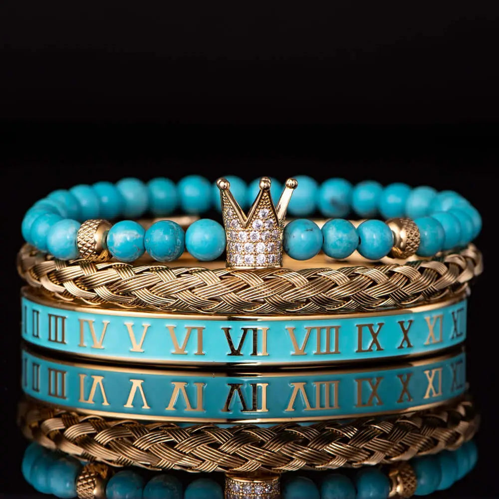 Deluxe Blue Crown Bracelets - Blue - Silver - Beaded - Crown - Roman