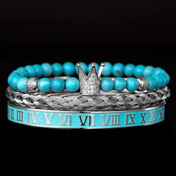 Deluxe Blue Crown Bracelet Set - Blue - Silver - White