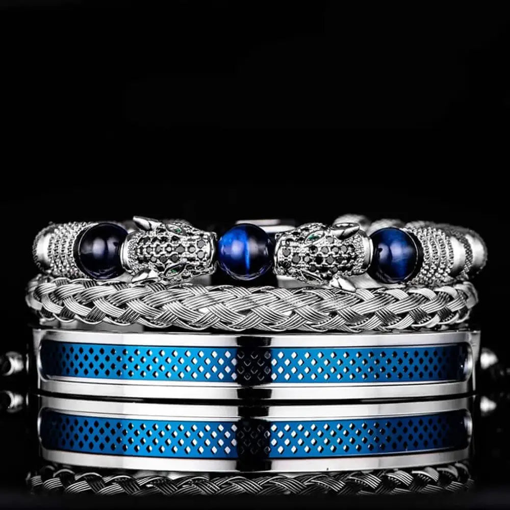 Deluxe Double Leopard Head Bracelets - Blue - Double - Leopard - Bracelet - Bangle