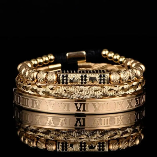 Double Crown Deluxe Bracelet Set - Oro
