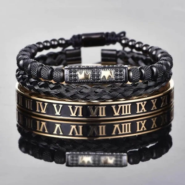 Double Crown Deluxe Bracelet Set - Gold - Black
