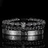 Gothic Skull Bracelet Set – Black – black volcanic stone beads and gothic bangles