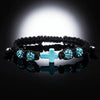 Blue cross beaded bracelet with CZ cross