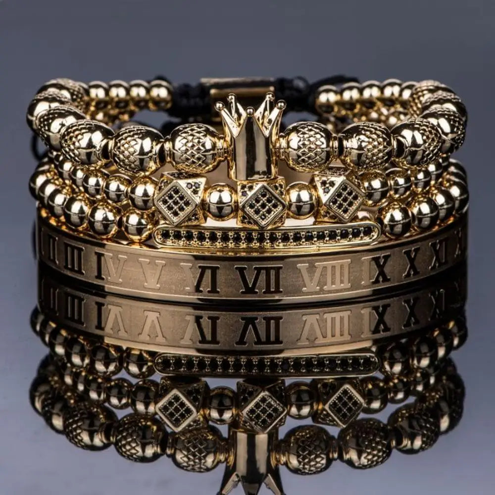 King Deluxe Bracelets - Roman - Bracelet - Beaded - Bangle - Gold