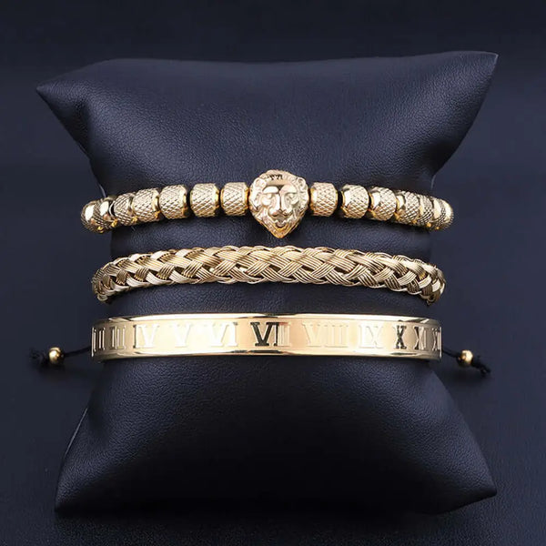 King Lion Bracelets - Roman - Beaded - Bracelet - Silver - Gold
