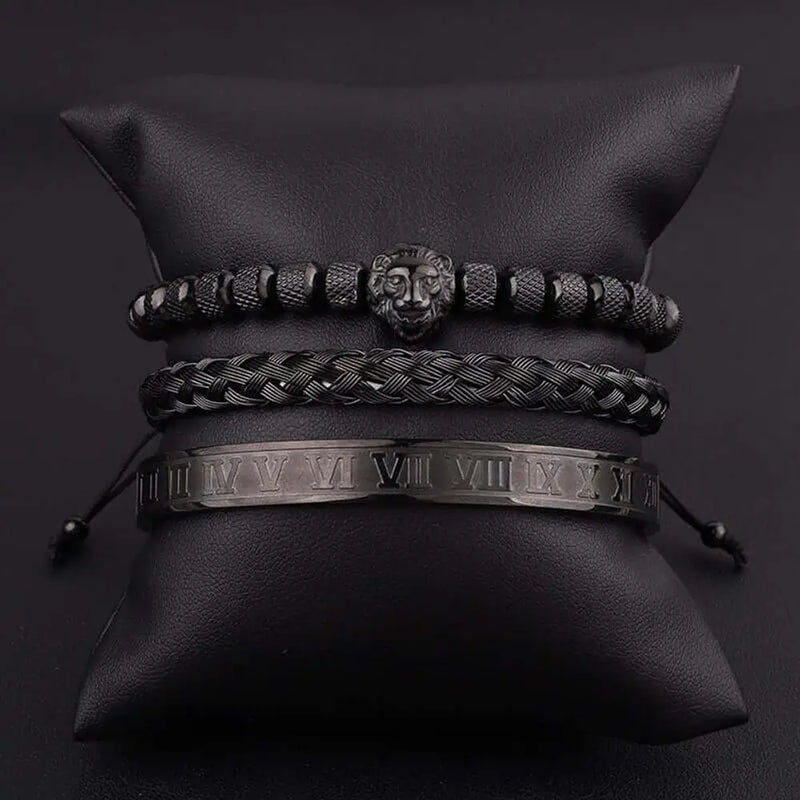 King Lion Bracelets - Gold - Bangle - Black - Beaded - Roman