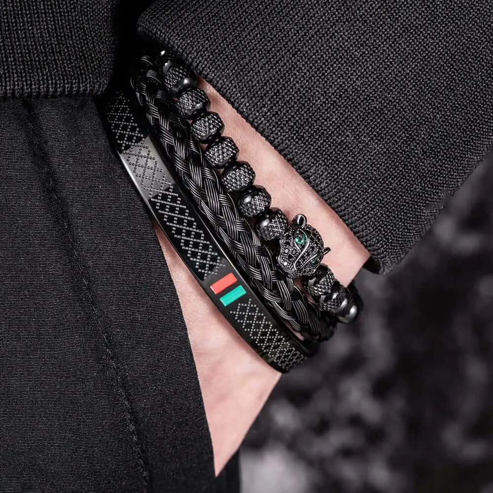 Leopard Deluxe Stripes Bracelets - Black - Silver - Bangle - Bracelet - Leopard