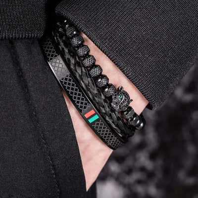 Leopard Deluxe Stripes Bracelets - Black - Silver - Bangle - Bracelet - Leopard