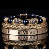 Leopard Emperor Bracelets – gold, black CZ stones, dark blue beads