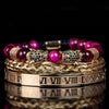 Leopard Emperor Bracelets – gold, black CZ stones, magenta beads