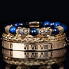 Leopard Emperor Bracelets – gold, black CZ stones, royal blue beads
