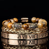 Leopard Emperor Bracelets – gold, black CZ stones, tiger eye beads