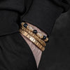 Leopard Emperor Bracelets – gold, clear CZ stones, black onyx beads – worn on wrist