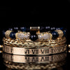 Leopard Emperor Bracelets – gold, clear CZ stones, dark blue beads