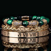 Leopard Emperor Bracelets – gold, clear CZ stones, green malachite beads