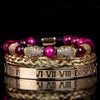 Leopard Emperor Bracelets – gold, clear CZ stones, magenta beads