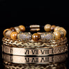 Leopard Emperor Bracelets – gold, clear CZ stones, tiger eye beads