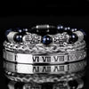 Leopard Emperor Bracelets – silver, black CZ stones, dark blue beads