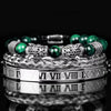 Leopard Emperor Bracelets – silver, black CZ stones, green malachite beads