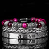 Leopard Emperor Bracelets – silver, black CZ stones, magenta beads