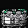 Leopard Emperor Bracelets – silver, clear CZ stones, green malachite beads