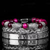 Leopard Emperor Bracelets – silver, clear CZ stones, magenta beads
