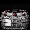Leopard Emperor Bracelets – silver, clear CZ stones, red tiger eye beads