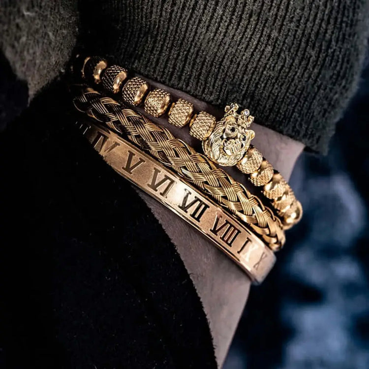 Lion's Deluxe Bracelets - Beaded - Silver - Bracelet - Gold - Bangle
