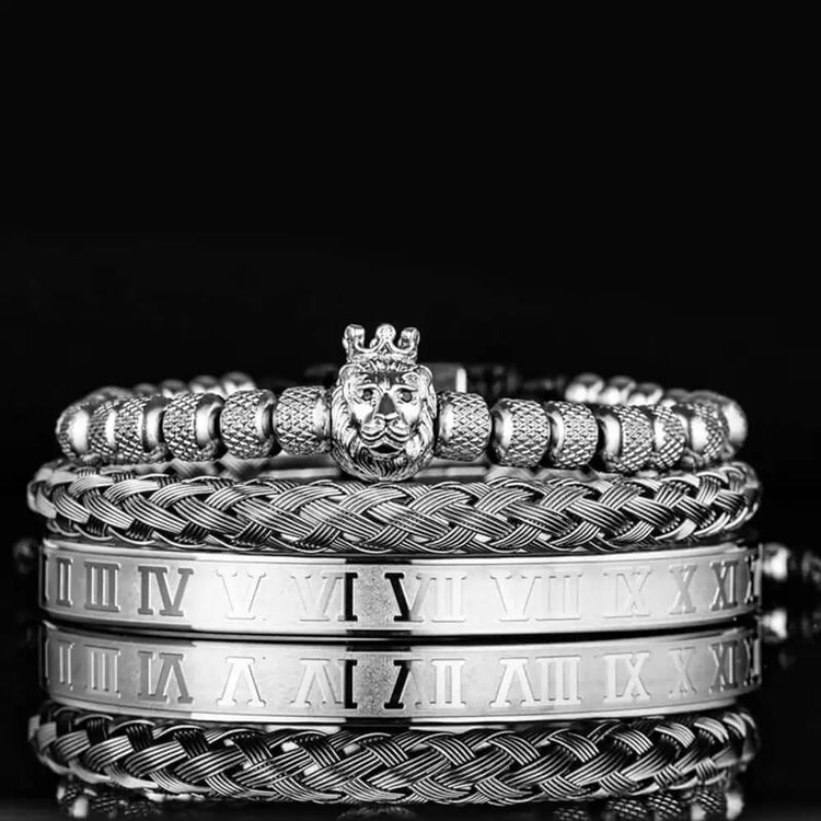 Lion's Deluxe Bracelets - Beaded - Silver - Lion's - Roman - Black