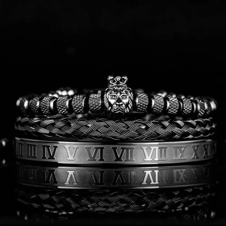Lion's Deluxe Bracelets - Roman - Beaded - Bangle - Gold - Black